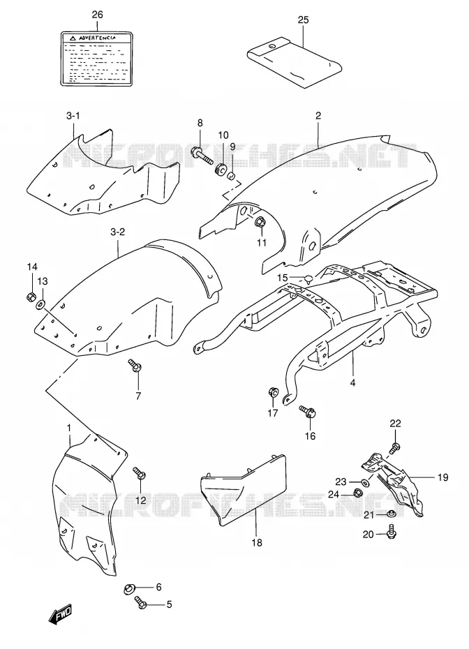 ACHTERSPATBORD (MODELE N/R P9) Suzuki MOTO 125 TS-ER 1990  TS125ERL(E1)
