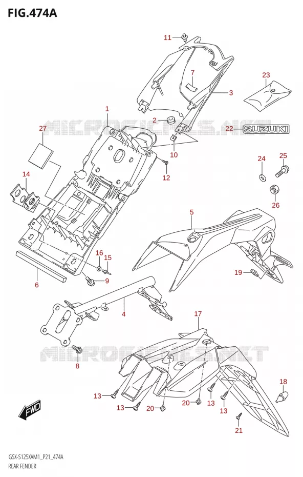 ACHTERSPATBORD Suzuki MOTO 125 GSX-S 2021  GSX-S125XA M1 (P21)