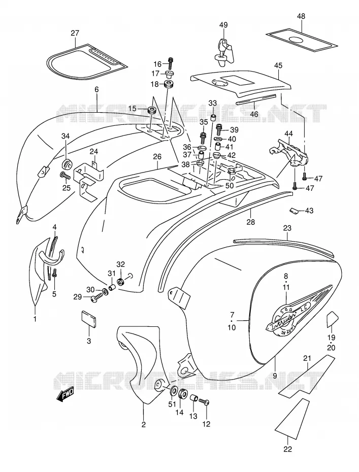 ACHTER KUIP (MODELE X) Suzuki MOTO 1500 INTRUDER 2002  VL1500K2(E2)