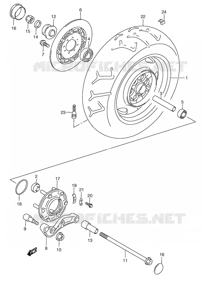 ACHTERWIEL (MODELE Y/K1) Suzuki MOTO 1500 INTRUDER 1998  VL1500W(E2)