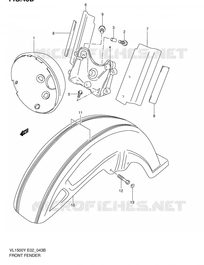 FRONT FENDER (MODELE K2) Suzuki MOTO 1500 INTRUDER 2002  VL1500K2(E2)