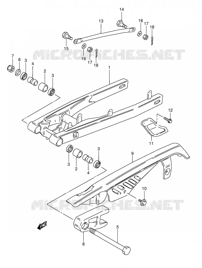 SWINGARM (MODELE M/R E16,MODELE R E15) Suzuki MOTO 50 TS-X 1988  TS50XKJ(E1)