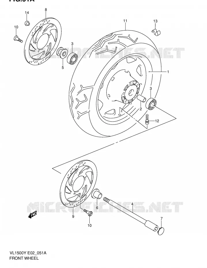 VOORWIEL (MODELE K2/K3/K4) Suzuki MOTO 1500 INTRUDER 2014  VL1500K3(E2)