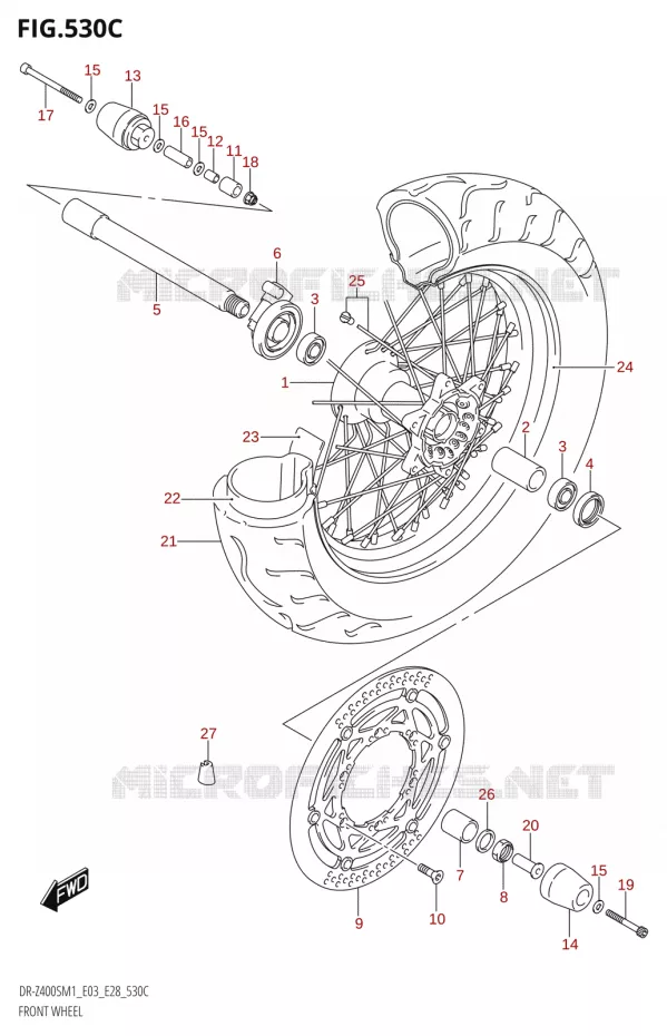 VOORWIEL (DR-Z400SM) Suzuki MOTO 400 DR-Z 2021  DR-Z400S 2021 M1 (E28)