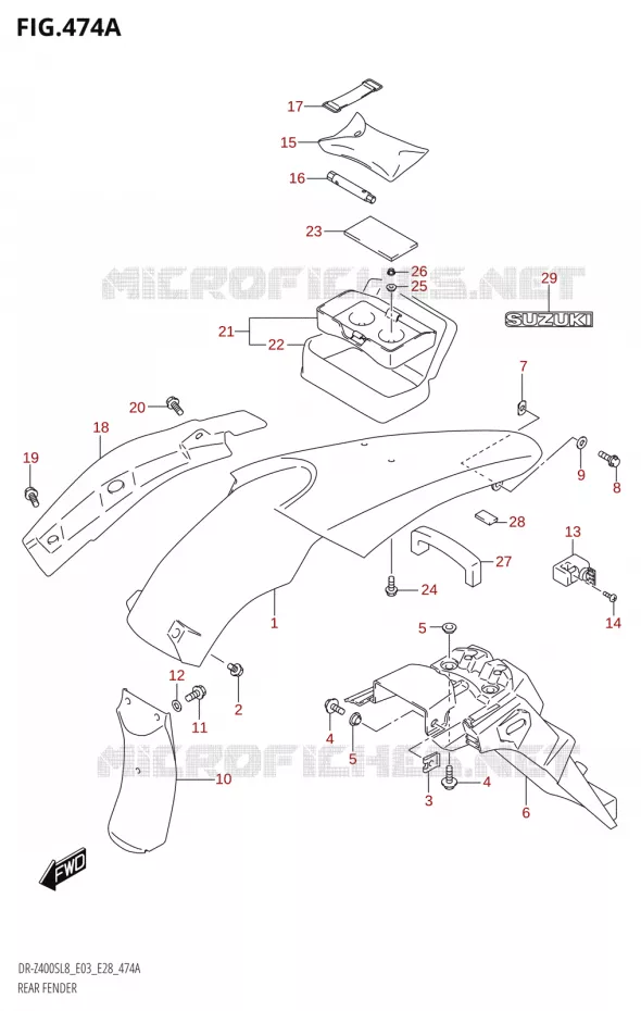 ACHTERSPATBORD Suzuki MOTO 400 DR-Z 2018  DR-Z400S 2018 L8 (E28)