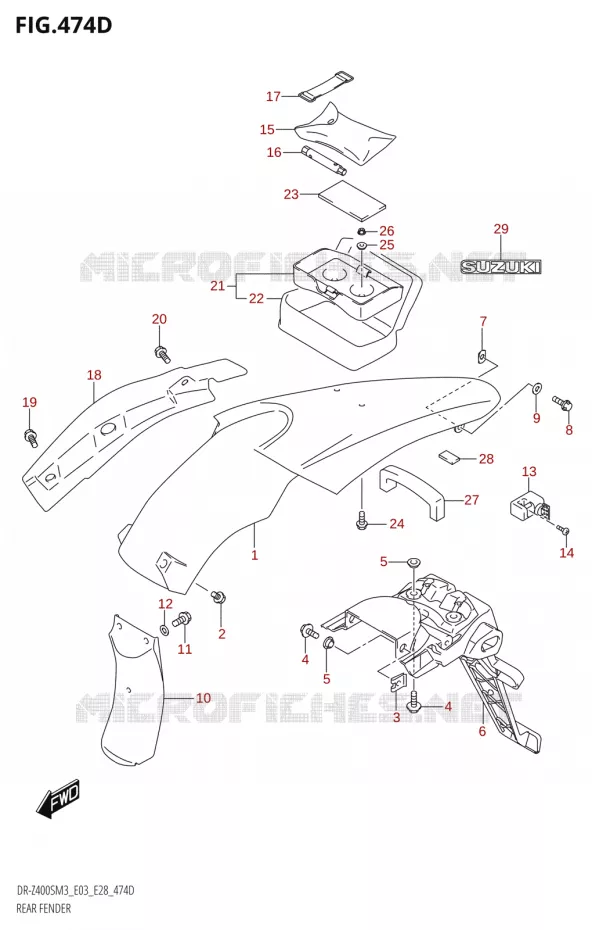 ACHTERSPATBORD (DR-Z400SM:M3:E03) Suzuki MOTO 400 DR-Z 2023  DR-Z400SM3 E28 2023 M3