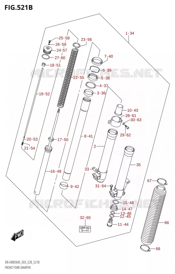 VOORVORK (DR-Z400S:M3:E28) Suzuki MOTO 400 DR-Z 2023  DR-Z400SM3 E28 2023 M3