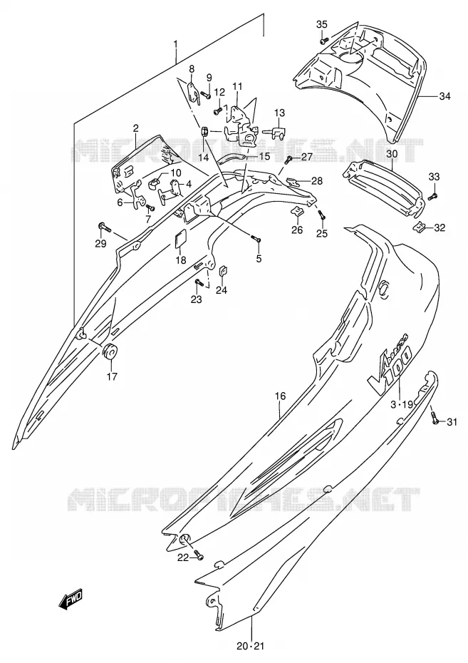 ACHTER KUIP  (MODELE T/V/X/Y) Suzuki SCOOTER 100 ADDRESS 1997  AG100V(E71)