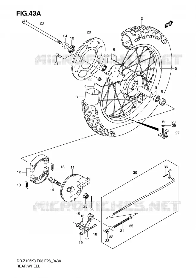 ACHTERWIEL (DR-Z125K4/K5/K6/K7) Suzuki MOTO 125 DR-Z 2005  DR-Z125K5(E3/E28)