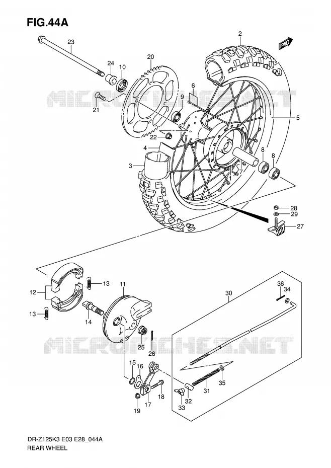 ACHTERWIEL (DR-Z125LK4/LK5/LK6/LK7) Suzuki MOTO 125 DR-Z 2003  DR-Z125LK3(E3/E28)