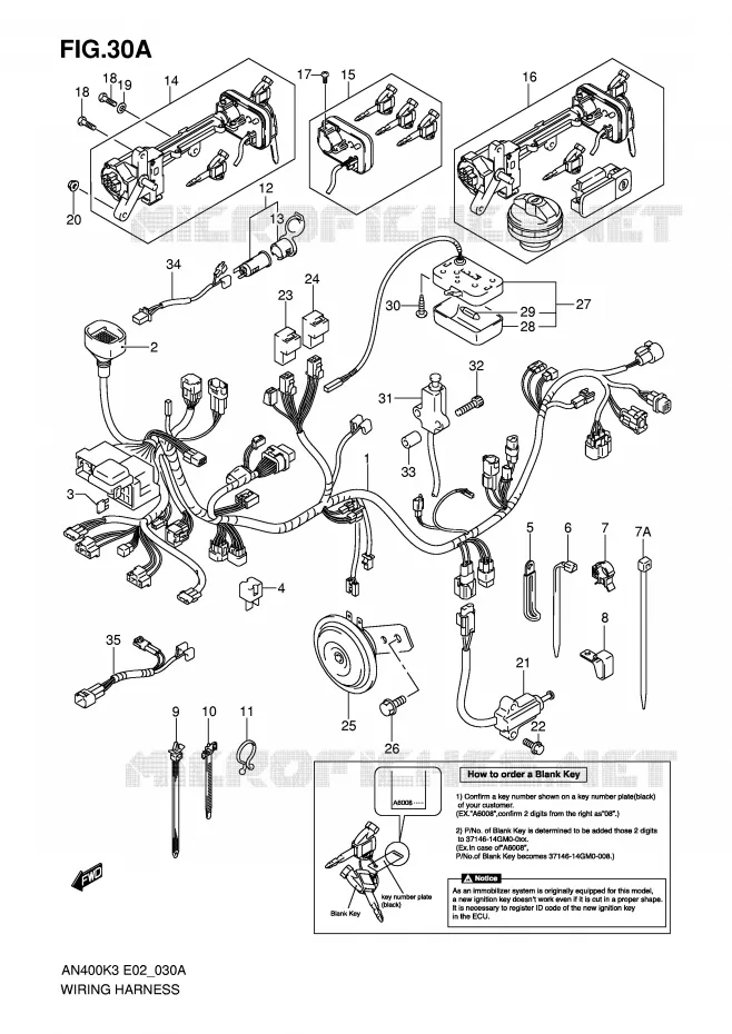 BEDRADING (MODELE K5/K6 IMOBI) Suzuki SCOOTER 400 BURGMAN 2003  AN400K3(E2)