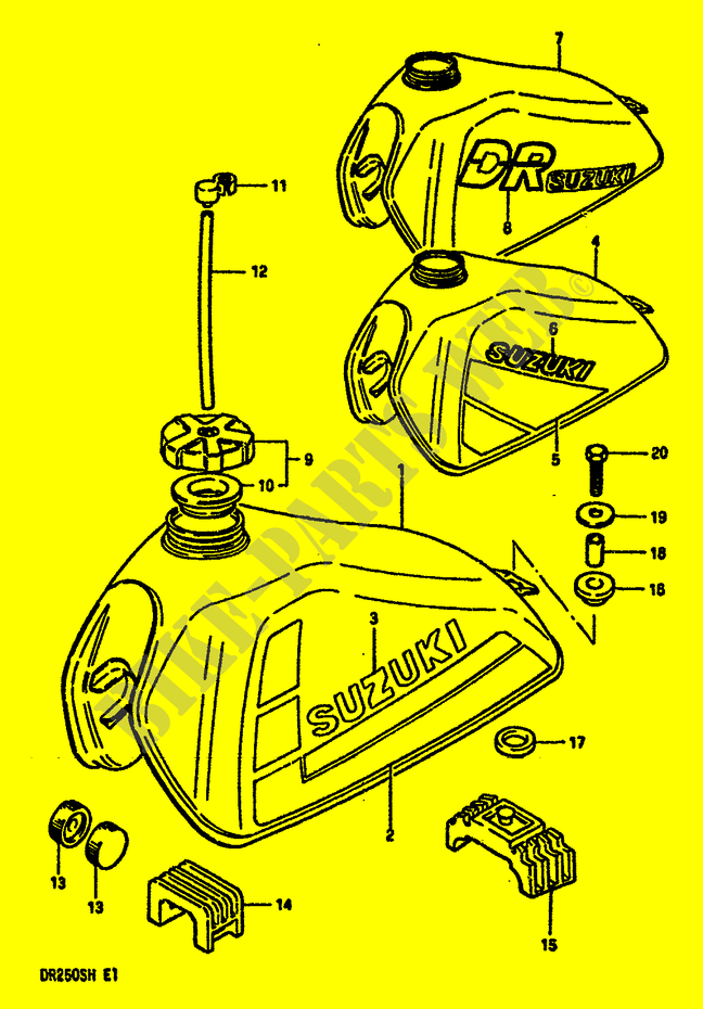 BENZINETANK (MODELE F/G/H E4,E15,E18,E21,E22,E25,E39) voor Suzuki DR 250 1985