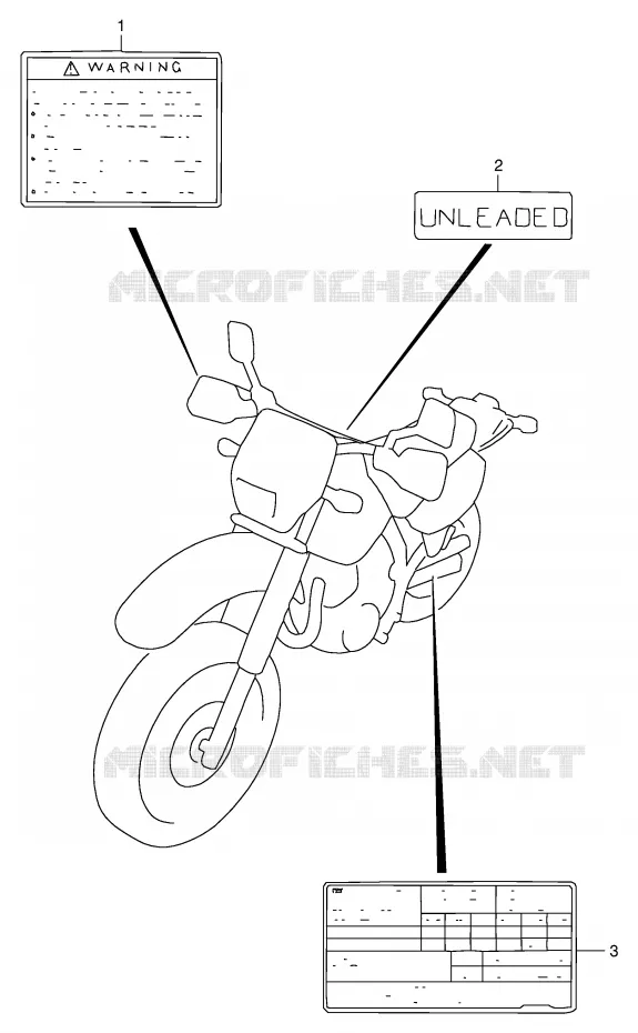 ETIKET (MODELE W/X) Suzuki MOTO 650 DR 1998  DR650SEW(E4)