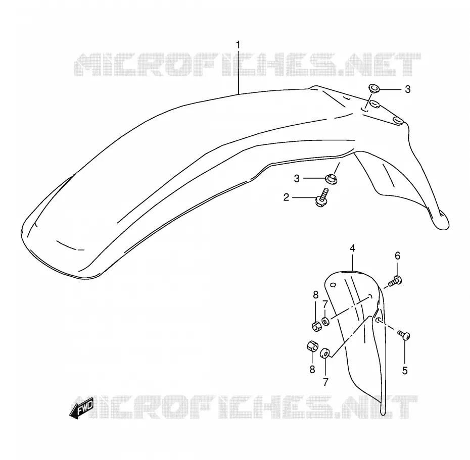 FRONT FENDER (MODELE R/S/T/V/W) Suzuki MOTO 125 DR 1998  DR125SEW(E4)