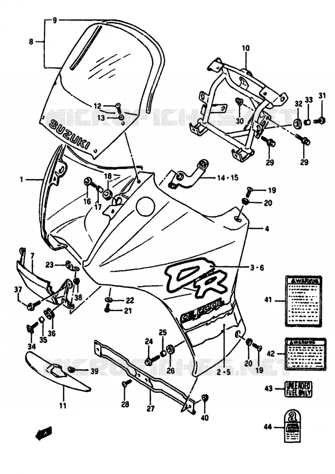 KUIP - ETIKETTEN (MODELE M) Suzuki MOTO 650 DR 1990  DR650RSUL(L/M)