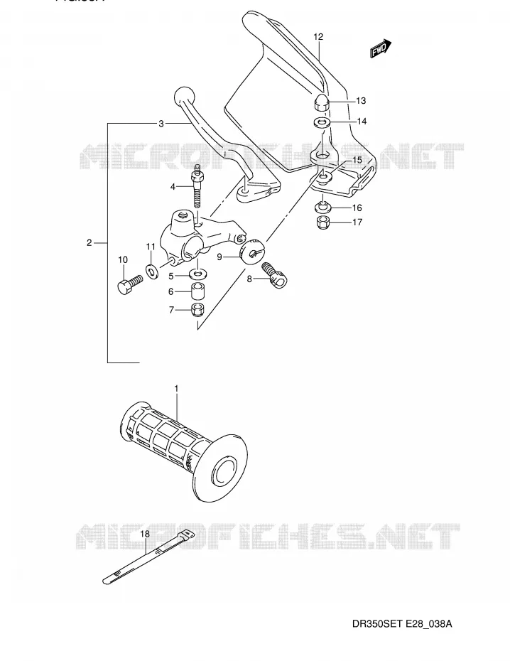 LINKER HENDEL - HANDGREEP (MODELE R/S/T) Suzuki MOTO 350 DR 1992  DR350SN(E28)