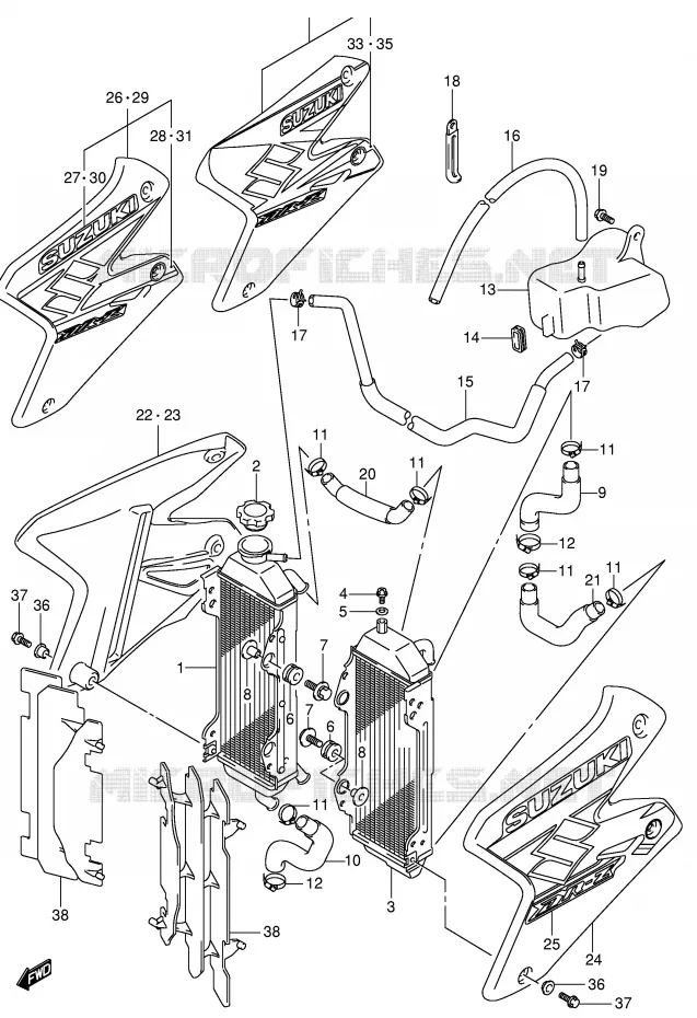 RADIATOR (MODELE K2/K3/K4) Suzuki MOTO 400 DR-Z 2000  DR-Z400Y(E1)
