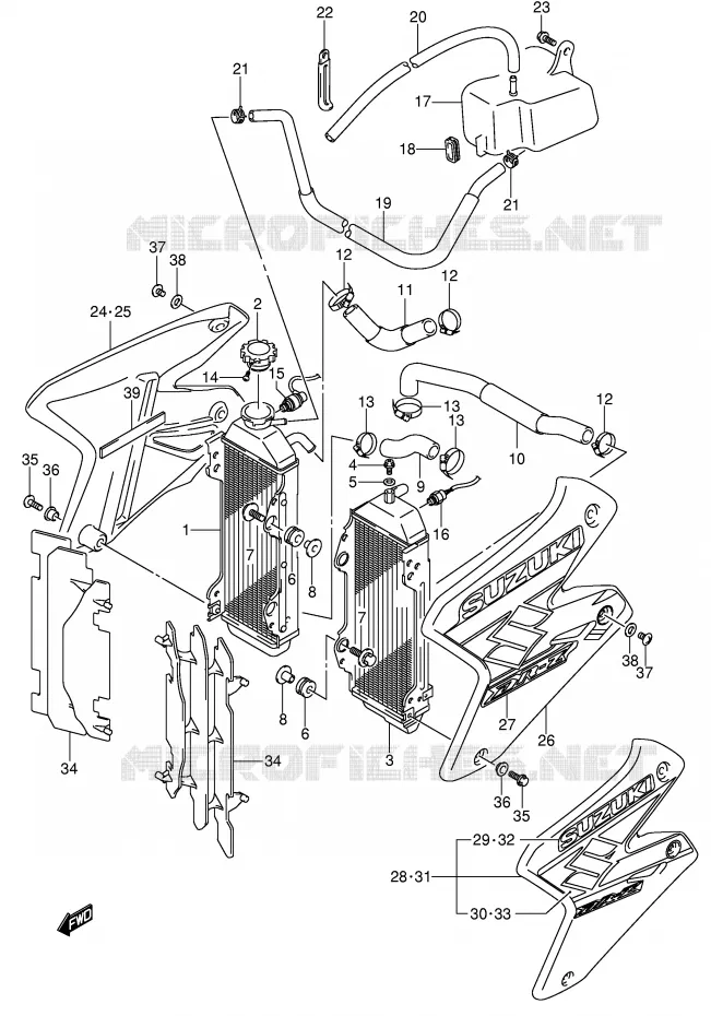RADIATOR (MODELE K2/K3) Suzuki MOTO 400 DR-Z 2001  DR-Z400SK1(E2)