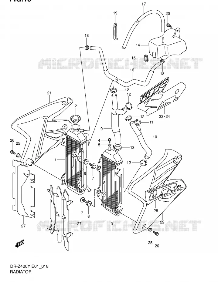 RADIATOR (MODELE Y/K1) Suzuki MOTO 400 DR-Z 2003  DR-Z400EK3(E1)