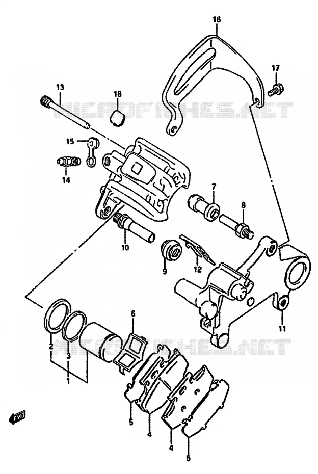 REAR CALIPER (MODELE N/P) Suzuki MOTO 350 DR 1993  DR350SUP(L/M/N/P/R)