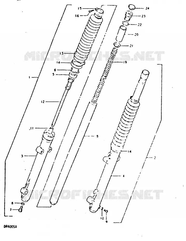VOORVORK (DR400SX, E15, E17) Suzuki MOTO 400 DR 1980  DR400ST(T/X)