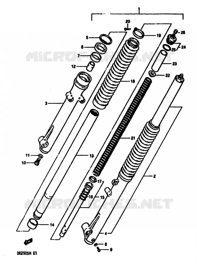 VOORVORK (MODELE E) Suzuki MOTO 250 DR 1986  DR250SG(E/F/G/H)