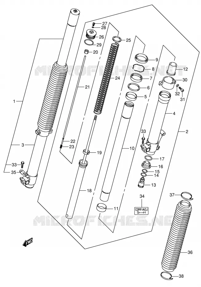 VOORVORK (MODELE K2/K3/K4) Suzuki MOTO 400 DR-Z 2002  DR-Z400SK2(E2)