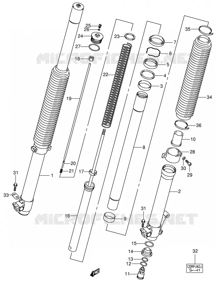 VOORVORK (MODELE K2/K3/K4) Suzuki MOTO 400 DR-Z 2002  DR-Z400SK2(E3/E28)