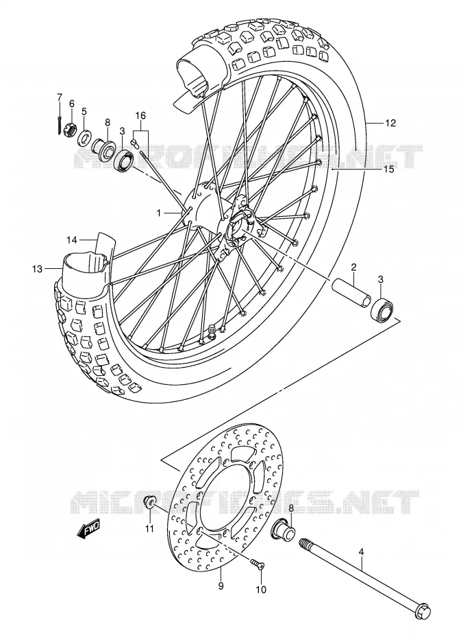 VOORWIEL (DR-Z125LK3/LK4/LK5/LK6/LK7) Suzuki MOTO 125 DR-Z 2005  DR-Z125LK5(E3/E28)