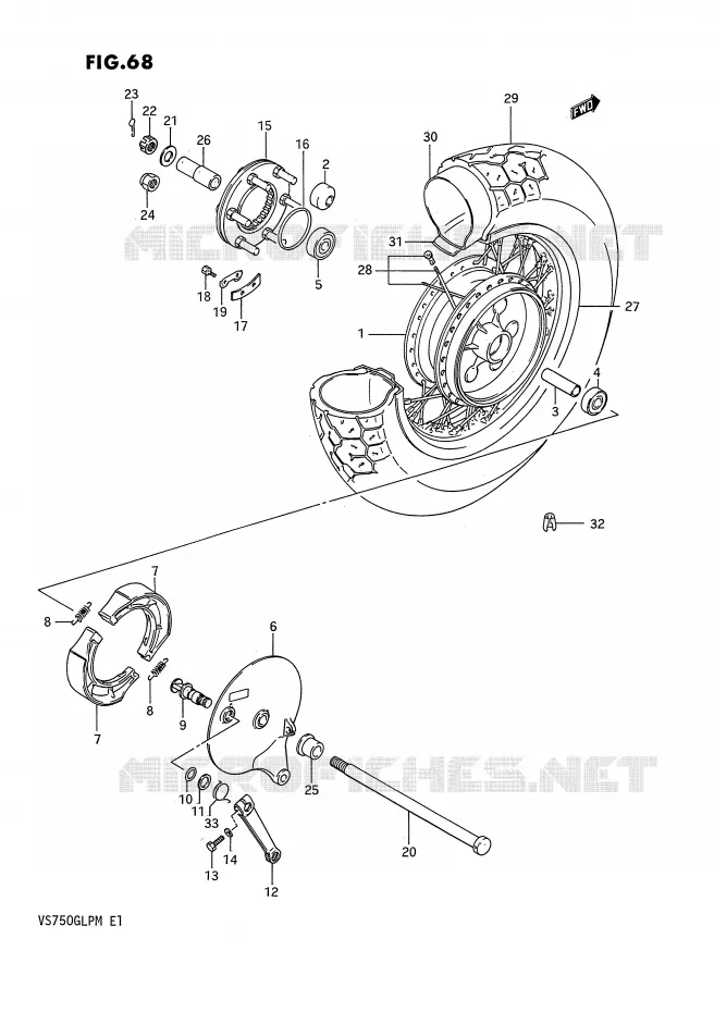 ACHTERWIEL (MODELE F/G) Suzuki MOTO 750 INTRUDER 1987  VS750GLPH(E1)