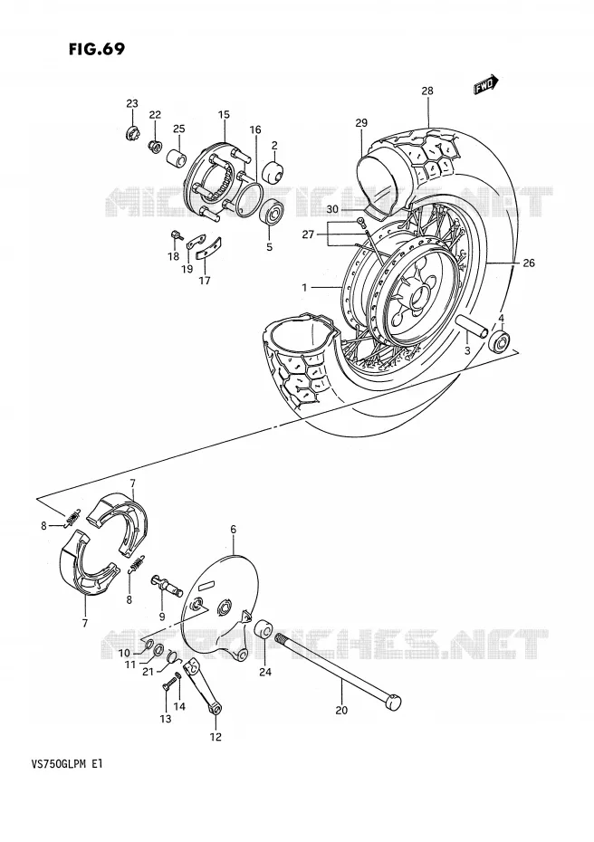 ACHTERWIEL (VS750GLFH/GLPH,MODELE J/K/L/M) Suzuki MOTO 750 INTRUDER 1987  VS750GLFH(E1)