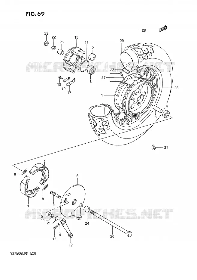 ACHTERWIEL (VS750GLFH/GLPH,MODELE J/K/L/M) Suzuki MOTO 750 INTRUDER 1991  VS750GLPM(E28)