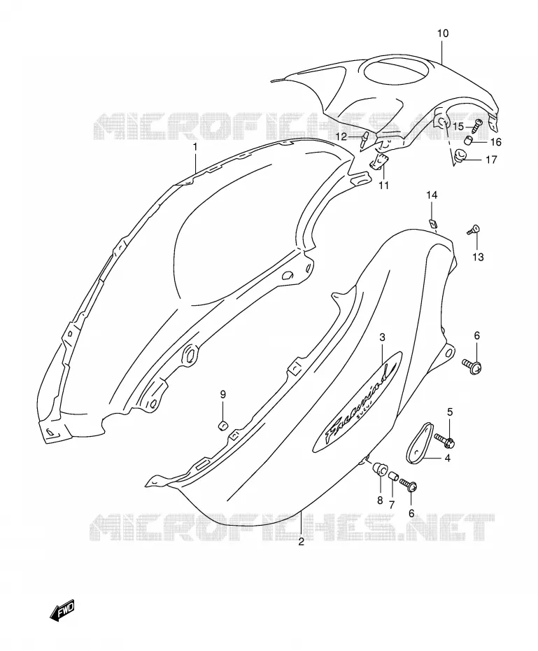 FUEL TANK - COVERS (MODELE X) Suzuki MOTO 650 FREEWIND 2000  XF650Y(E2)