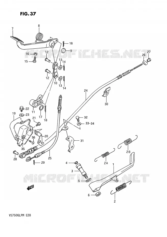 ZIJ STAND - ACHTER REMPEDAAL (MODEL G,F.NO.100210~,MODEL H/J/K/L/M) Suzuki MOTO 750 INTRUDER 1987  VS750GLPH(E28)