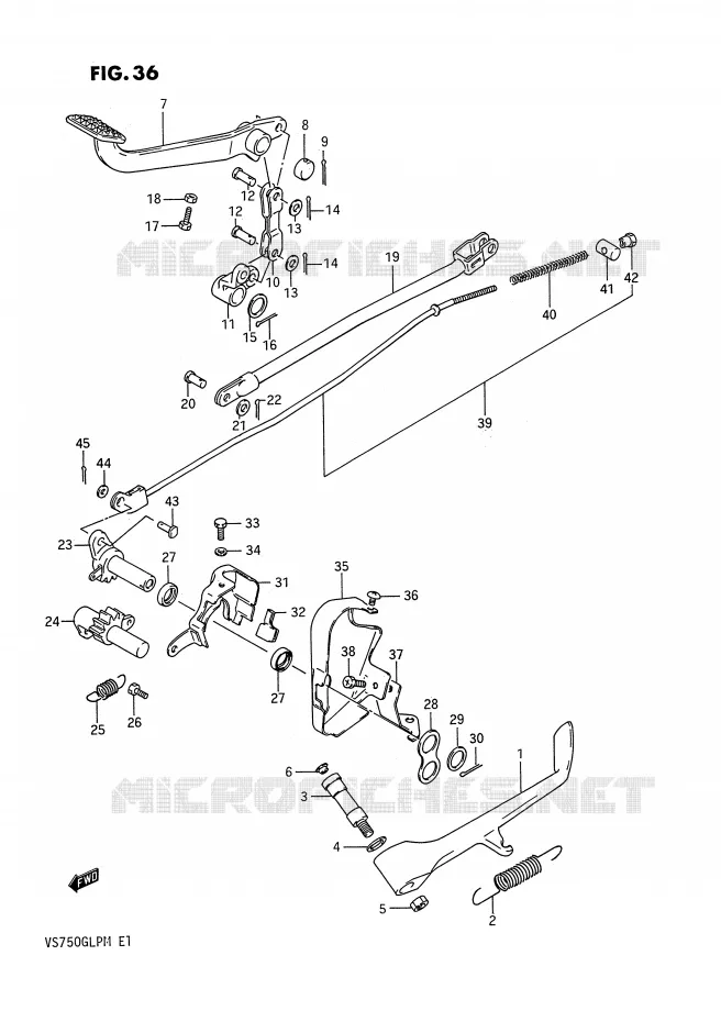 ZIJ STAND - ACHTER REMPEDAAL (MODELE F) Suzuki MOTO 750 INTRUDER 1986  VS750GLPG(E1)