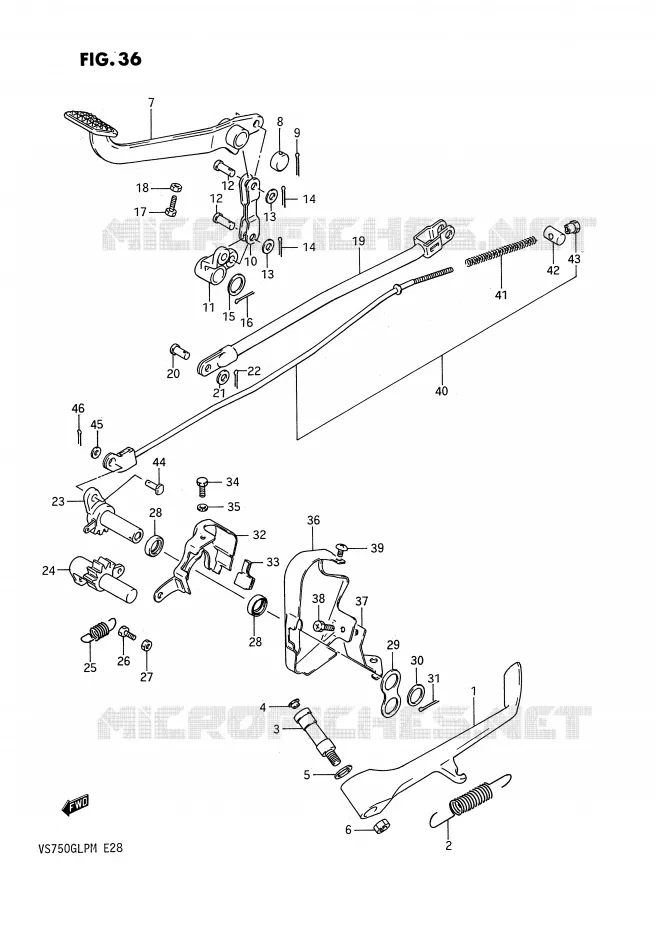 ZIJ STAND - ACHTER REMPEDAAL (VS750GLF/GLFG/GLPG,~F.NO.100209) Suzuki MOTO 750 INTRUDER 1991  VS750GLPM(E28)