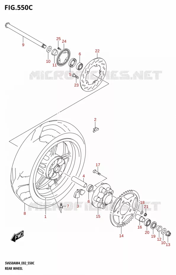 ACHTERWIEL (SV650AU:M4:E02) Suzuki MOTO 650 SV 2024  SV650AM4 E19 2024 M4 (E19)
