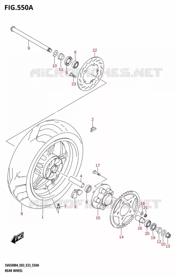 ACHTERWIEL (SV650:M4:E03) Suzuki MOTO 650 SV 2024  SV650AM4 E28 2024 M4 (E28)