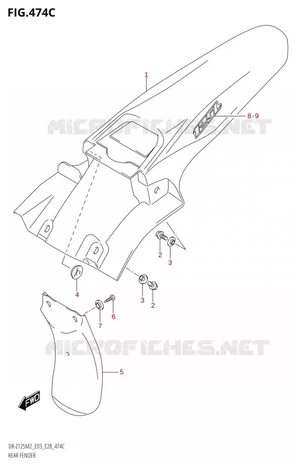 ACHTERSPATBORD (DR-Z125L:E28) Suzuki MOTO 125 DR-Z 2022  DR-Z125 2022 M2 (E28)
