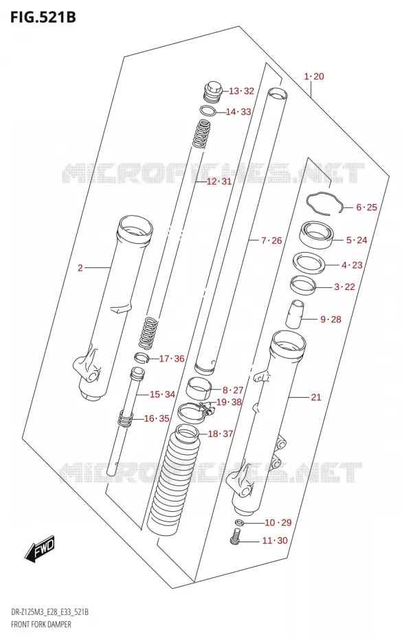 VOORVORK (DR-Z125L:E28) Suzuki MOTO 125 DR-Z 2023  DR-Z125LM3 E28 2023 M3 (E28)