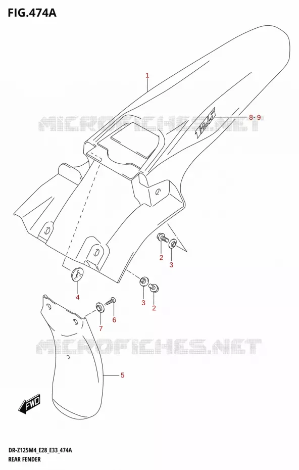 ACHTERSPATBORD (DR-Z125) Suzuki MOTO 125 DR-Z 2024  DR-Z125LM4 E28 2024 M4 (E28)