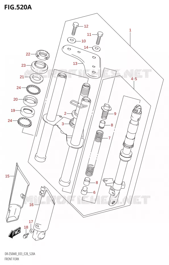 VOORVORK (DR-Z50:M0:E03) Suzuki MOTO 50 DR 2020  DR-Z50 2020 M0 (E28)