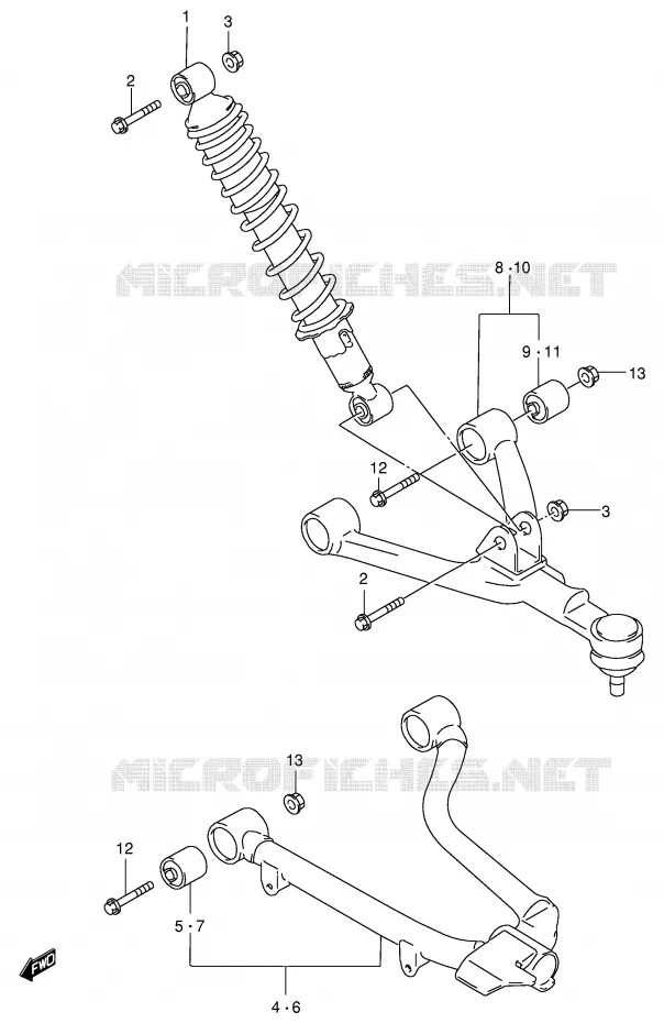 SCHOKDEMPER - VORKBEEN (MODELE W/X) Suzuki QUAD 500 VINSON 2002  LT-F500FK2(E3/E28)