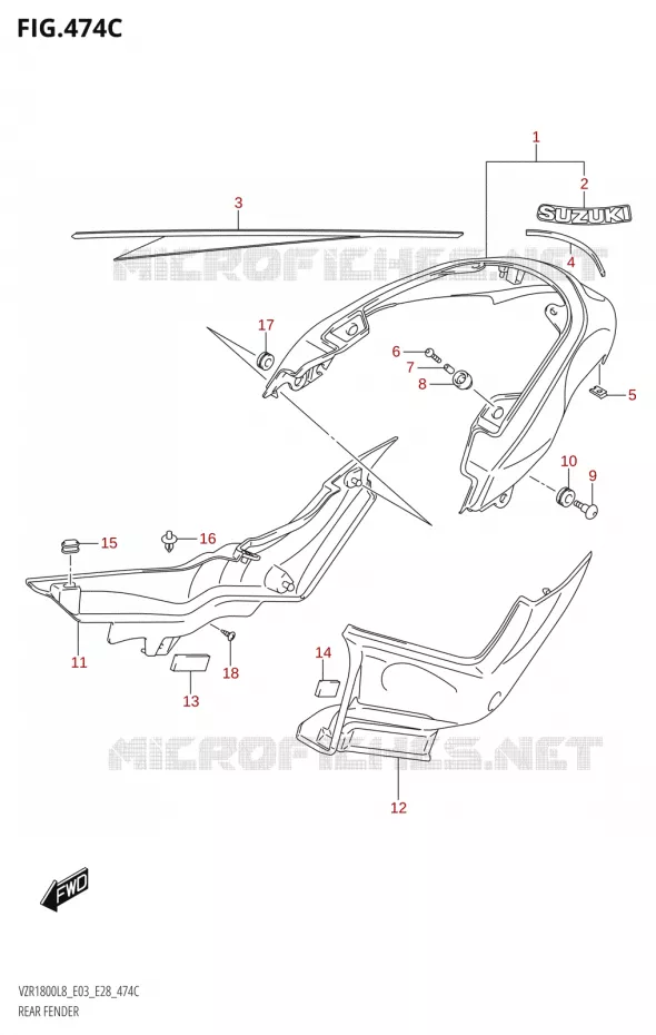 ACHTERSPATBORD (VZR1800BZ:L8:E03) Suzuki MOTO 1800 BOULEVARD 2018  VZR1800 2018 L8 (E28)