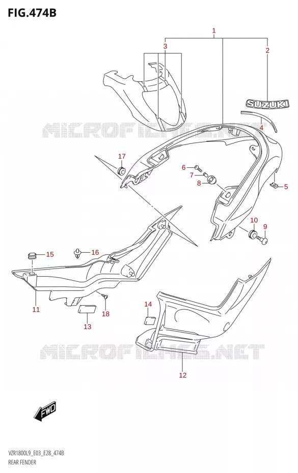 ACHTERSPATBORD (VZR1800BZ:L9:E03) Suzuki MOTO 1800 BOULEVARD 2019  VZR1800 2019 L9 (E28)