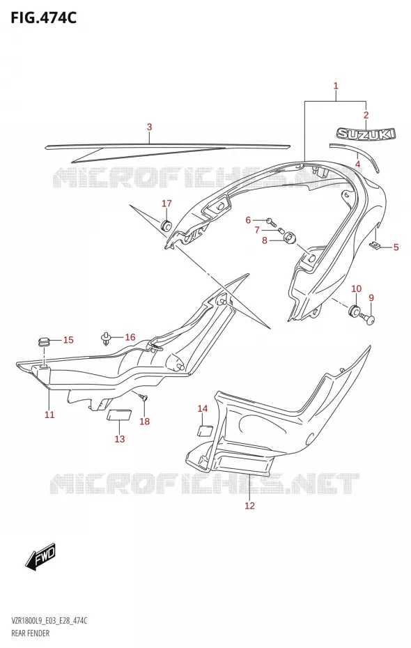 ACHTERSPATBORD (VZR1800BZ:L9:E03) Suzuki MOTO 1800 BOULEVARD 2019  VZR1800 2019 L9 (E28)