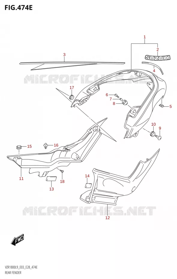 ACHTERSPATBORD (VZR1800BZ:L9:E28) Suzuki MOTO 1800 BOULEVARD 2019  VZR1800 2019 L9 (E28)