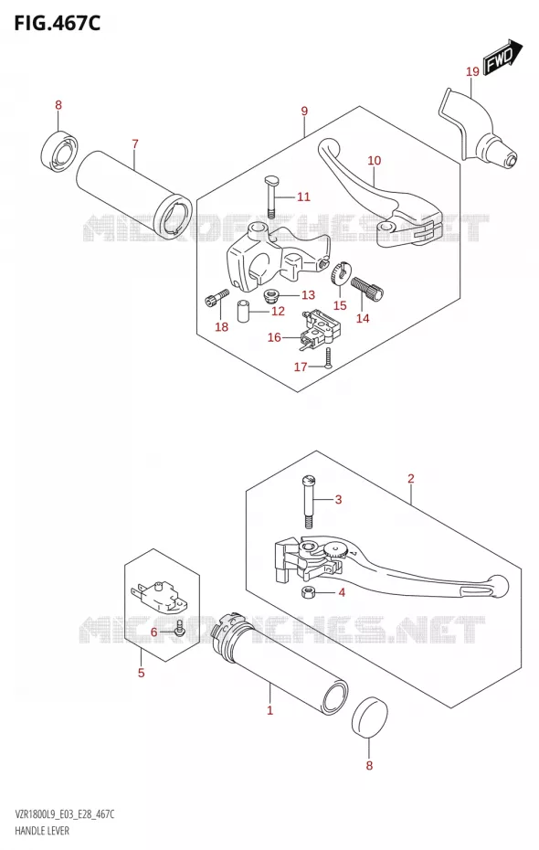 HEFBOMEN - HANDGRIPS (VZR1800BZ:L9:E28) Suzuki MOTO 1800 BOULEVARD 2019  VZR1800 2019 L9 (E28)