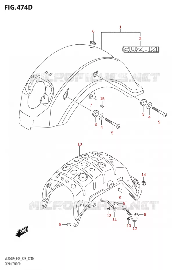 ACHTERSPATBORD (VL800T:L9:E03) Suzuki MOTO 800 BOULEVARD 2019  VL800 2019 L9 (E28)