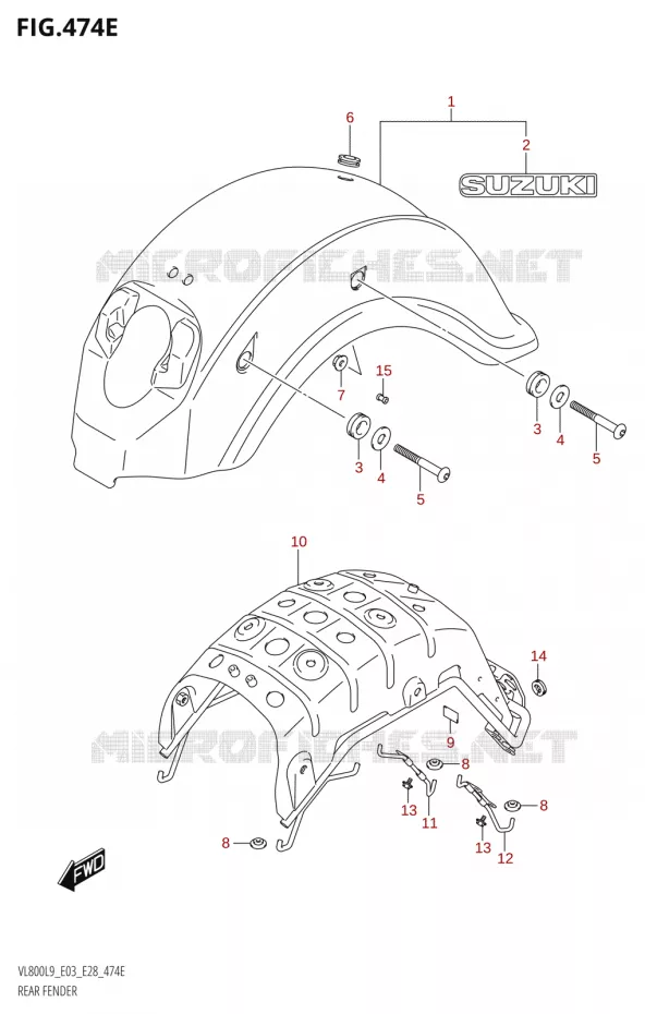 ACHTERSPATBORD (VL800T:L9:E28) Suzuki MOTO 800 BOULEVARD 2019  VL800 2019 L9 (E28)